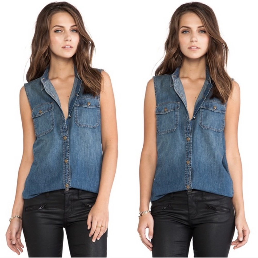Current/Elliott Sleeveless Perfect Chambray Shirt